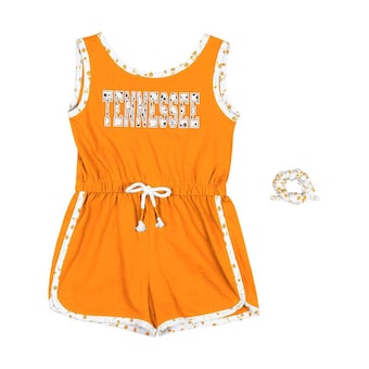 Tennessee Volunteers Colosseum Girls Toddler Scoops Ahoy Floral Romper & Scrunchie Set - Tennessee Orange