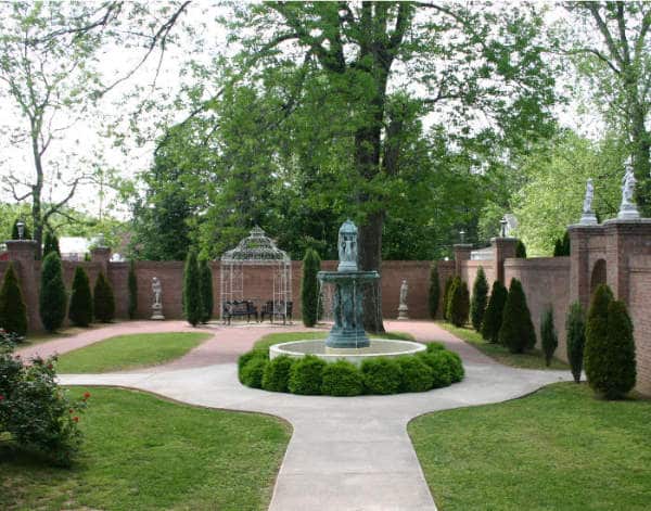 The courtyard at Falcon Rest Mansion is a highlight of its gardens