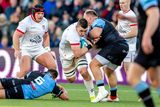 thumbnail: Ulster’s Harry Sheridan battles with Corey Domachowski of Cardiff