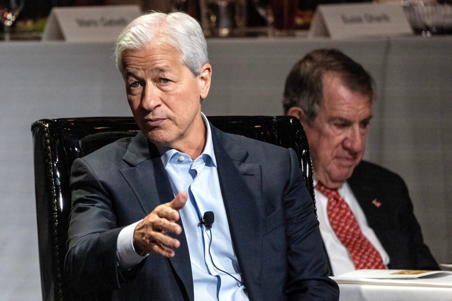 Jamie Dimon, chairman and chief executive officer of JPMorgan Chase &amp; Co., speaks during an Economic Club of New York (ECNY) event in New York, US, on Tuesday, April 23, 2024. Dimon met with executives from the World Bank Group and several other multilateral development lenders recently as they seek to pull more private money into initiatives across emerging markets. Photographer: Victor J. Blue/Bloomberg via Getty Images