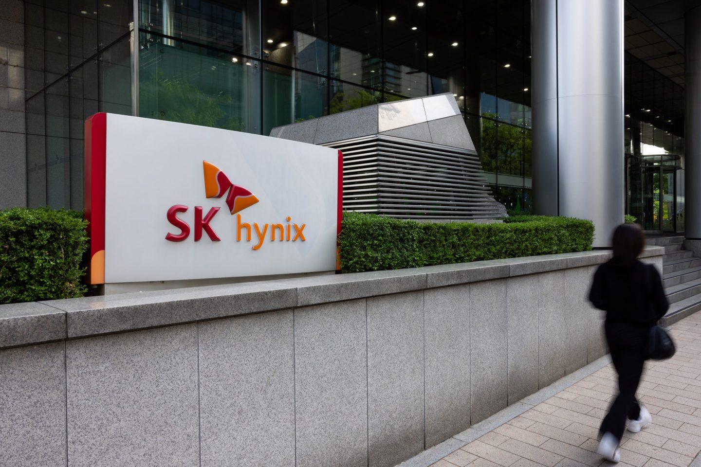 SK Hynix Inc. signage at the company&#8217;s office in Seongnam, South Korea, on Monday, April 22, 2024. SK Hynix is scheduled to release  earnings figures on April 25. Photographer: SeongJoon Cho/Bloomberg via Getty Images