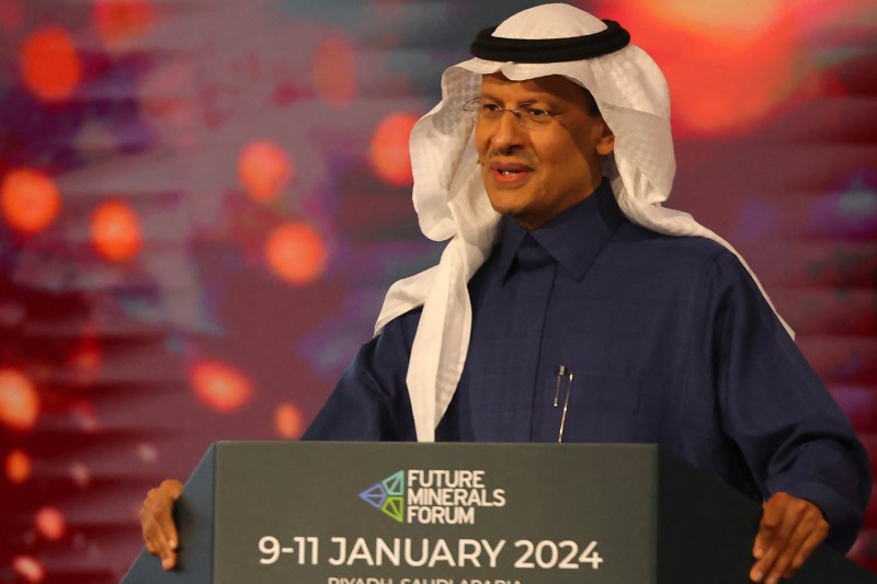 Saudi Energy Minister Abdulaziz bin Salman al-Saud addresses the Future Minerals Forum in Riyadh.