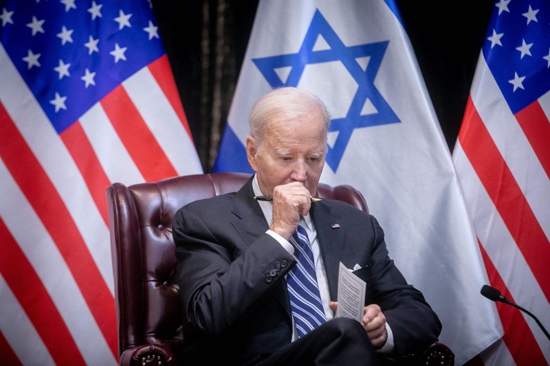 U.S. President Joe Biden at the Israeli war cabinet meeting in Tel Aviv, Israel on Oct.. 18, 2023.