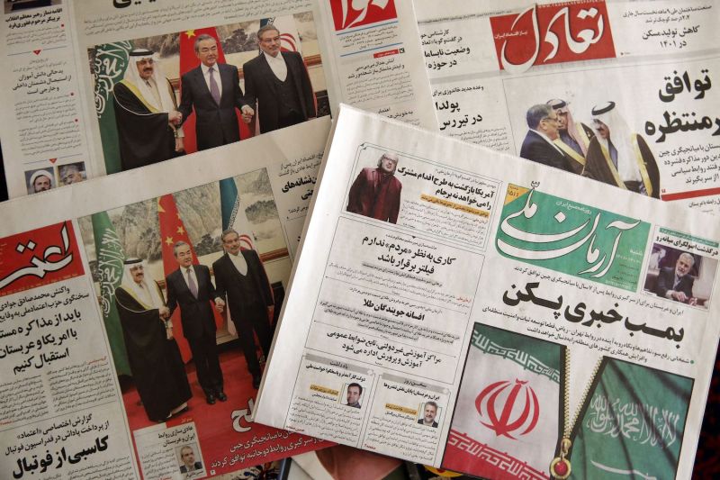Newspapers in Tehran feature news about the China-brokered deal between Iran and Saudi Arabia to restore ties.