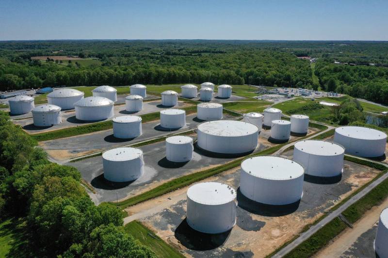 Fuel holding tanks are seen at Colonial Pipeline's Dorsey Junction Station in Woodbine, Maryland, on May 13, 2021.