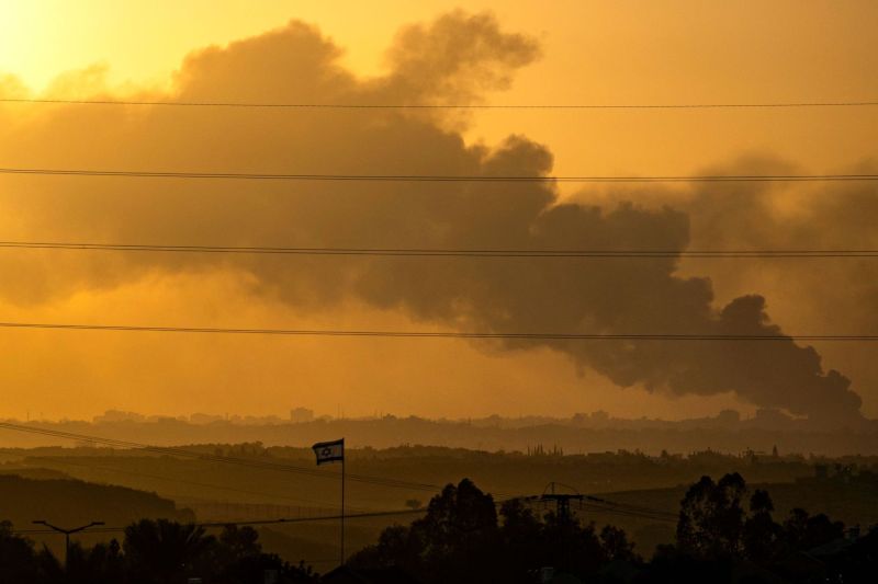 This picture taken from southern Israel, near the border with the Gaza Strip on November 7, 2023, shows smoke rising from northern Gaza during shelling by Israeli forces amid ongoing battles between Israel and the Palestinian Hamas movement.