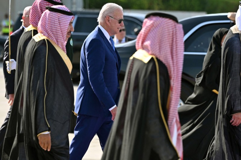U.S. President Joe Biden boards Air Force One before departing from King Abdulaziz International Airport in Jeddah, Saudi Arabia.