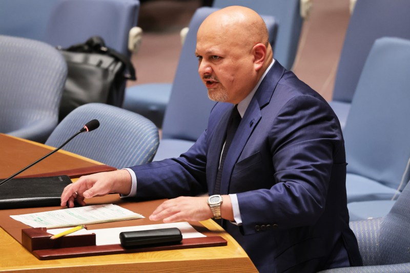 Prosecutor of the International Criminal Court Karim Khan speaks during a UN Security Council meeting at the United Nations headquarters on July 13, 2023 in New York City.