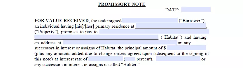 Basic info indication part of Oregon promissory note document