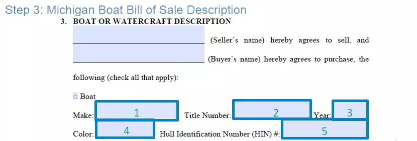 Step 3 to filling out a michigan boat bill of sale example description