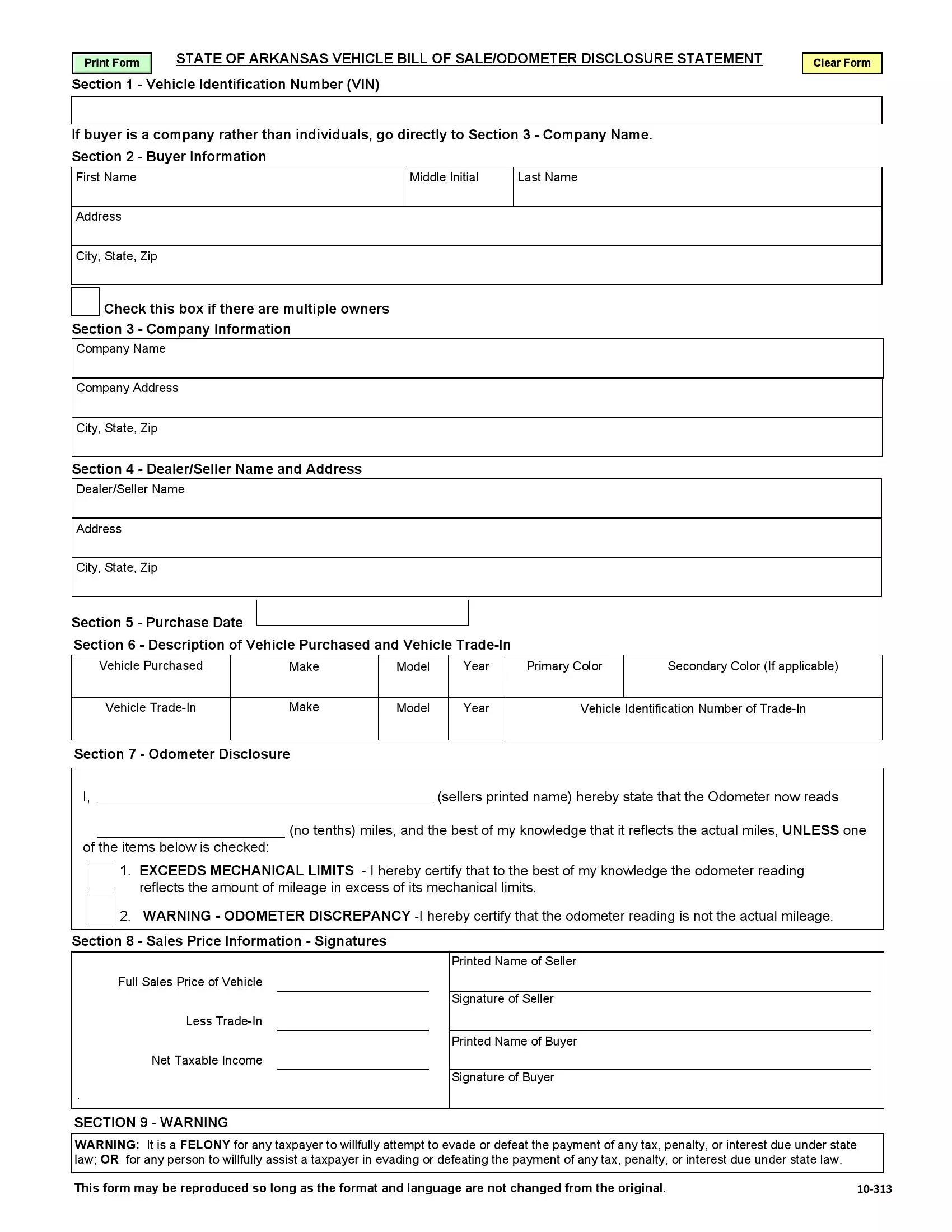 (Vehicle) Form 10-313
