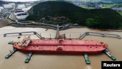 A tanker at a crude oil terminal at the port of Ningbo Zhoushan, China (file photo)