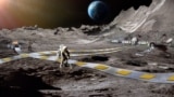 This image shows an artist's conception of a proposed lunar railway being developed by NASA. (Image Credit: Ethan Schaler)