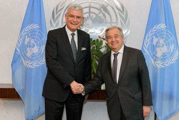 Ambassador Volkan Bozkir (left) of Turkey, incoming President of the 75th Session of the UN General Assembly, meets with Secretary-General António Guterres back in January 2020.