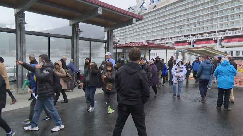 Passengers disembark a cruise ship in Juneau in 2022.