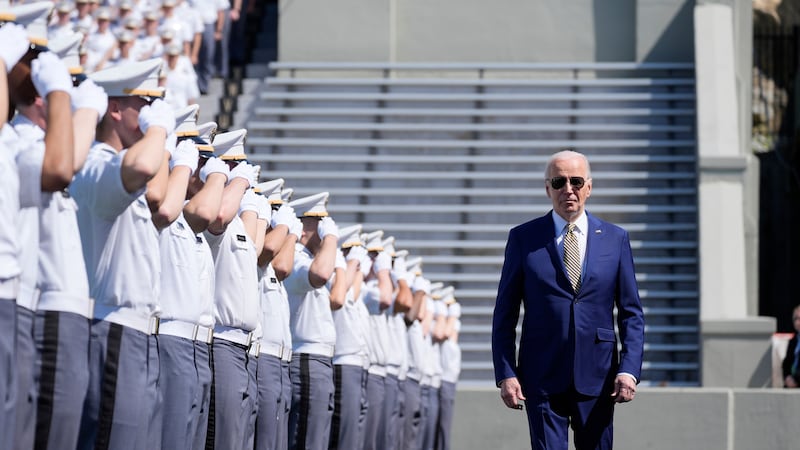 President Joe Biden walks to speak to graduating cadets at the U.S. Military Academy...