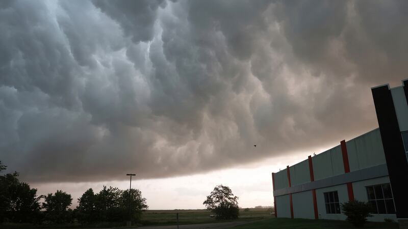 Severe storm clouds move across the northwest edge of Davenport, Iowa on Friday, May 24, 2024....