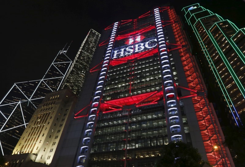 An exterior view of the HSBC headquarters at the financial Central district in Hong Kong