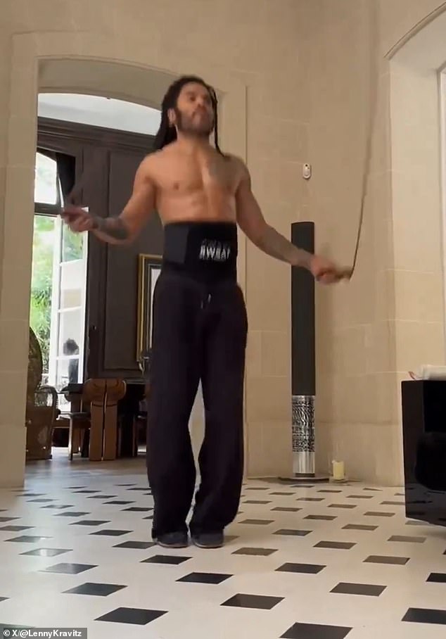 The British musician's post comes one week after Lenny Kravitz (seen above) went viral for posting a shirtless workout video on social media