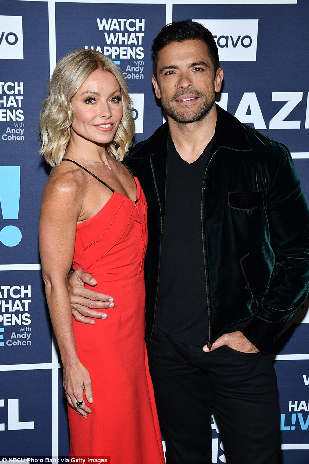 Good genes: Kelly and Mark, 47, met in 1995 on the set of the soap opera All My Children; pictured April at Watch What Happens Live in NYC