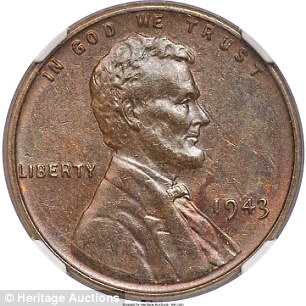 Made in error: No more than 20 1943 bronze Lincoln Pennies exist, after being struck by mistake. The auctioned example had never been sold before