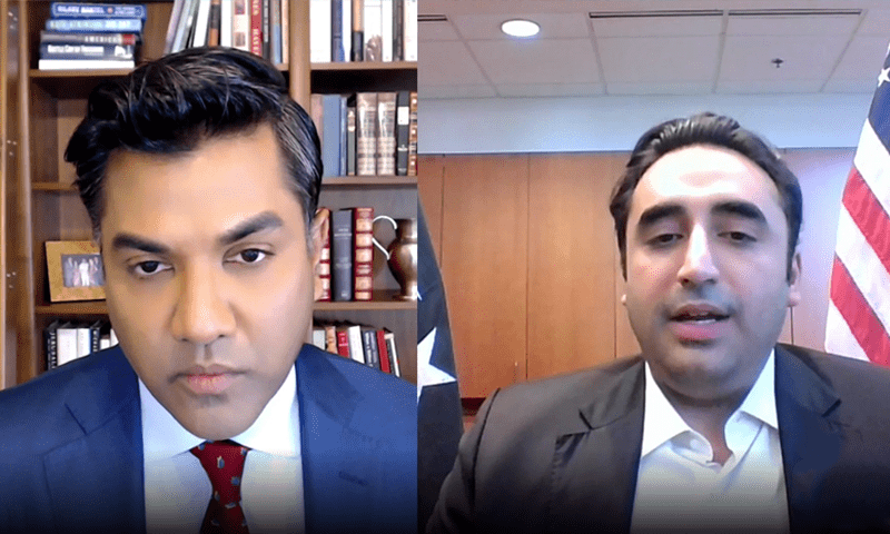 Foreign Minister Bilawal Bhutto-Zardari speaks during an interview with Foreign Policy’s Ravi Agarwal on Tuesday. — Screengrab via Foreign Policy website