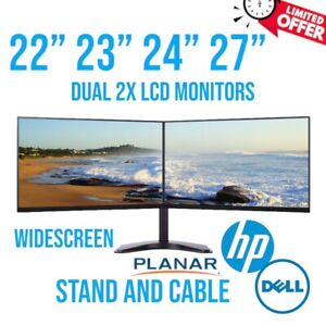 Dual Dell HP 22" 23" 24" 27" LCD Widescreen Monitor w/ Stand Cable HDMI 1080p