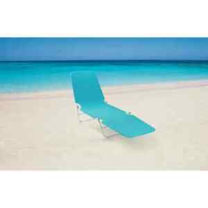 Mainstays Folding Adjustable Back Fabric Beach Lounger, Turquoise Blue