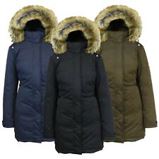 Womens Heavyweight Long Parka Jacket W/ Fur Hood Coat Warm Winter Full-Zip NEW