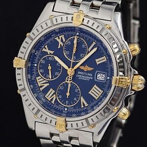 BREITLING Men's B13055 0514 Automatic Watch 18K Gold St.Steel Chronograph Date