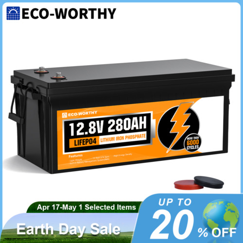 ECO-WORTHY 3584Wh 12V 280Ah 300Ah LiFePO4 Lithium Battery 6000+ Cycle For RV