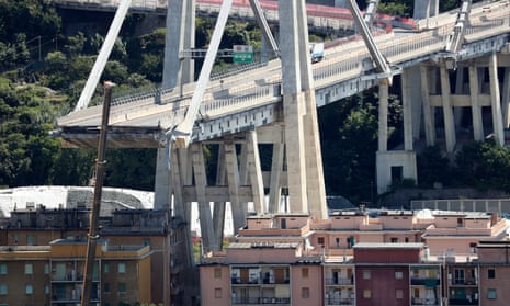 The collapsed Morandi Bridge is seen in the port city of Genoa.