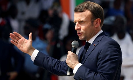 Emmanuel Macron speaks during a visit to Abidjan, Ivory Coast.