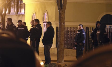 Police outside the church in Floridsdorf in Vienna where the robbery took place.