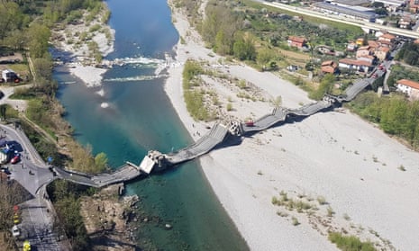 The collapsed bridge in Aulla, northern Italy