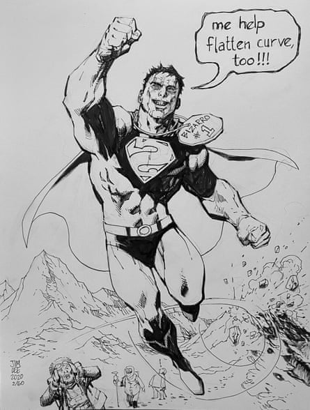 Jim Lee’s original pen and ink illustration of Bizarro Superman, one of 60 artworks he is auctioning off to help comic book shops stay in business during the Covid-19 outbreak. This illustration sold for $4,769 US (£3.837)