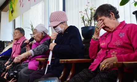 South Korean former comfort woman Lee Ok-sun speaks at a news conference in Gwangju.