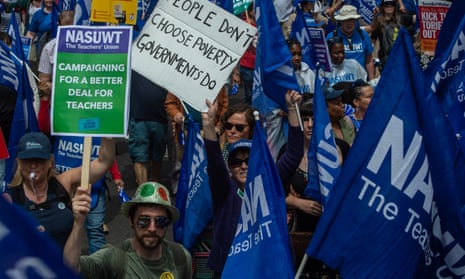 Members of the NASUWT taking part in a cost of living demonstration in London in June.