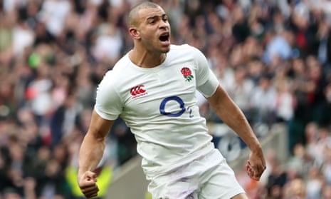Jonathan Joseph celebrates his and England’s second try in the Six Nations win against Scotland