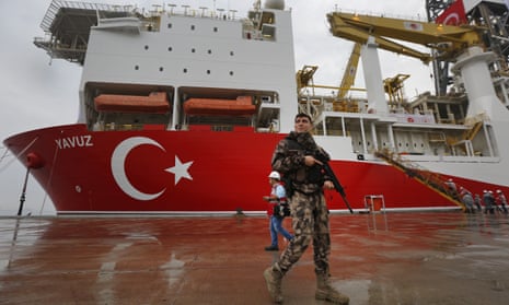 The drilling ship Yavuz seen in port in Turkey