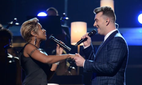 Mary J Blige and Sam Smith perform at the Grammys.