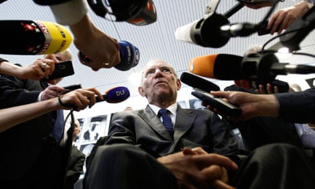 German Finance Minister Wolfgang Schäuble leaves the German Constitutional Court 