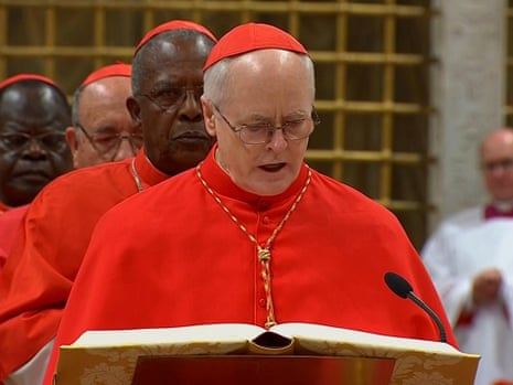 Cardinal Odilo Pedro Scherer of Brazil takes the oath of secrecy inside the Sistine Chapel at the Vatican on 12 March 2013.