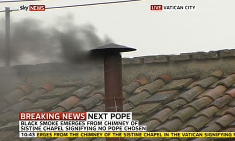 Black smoke from the Sistine Chapel on 13 March 2013.