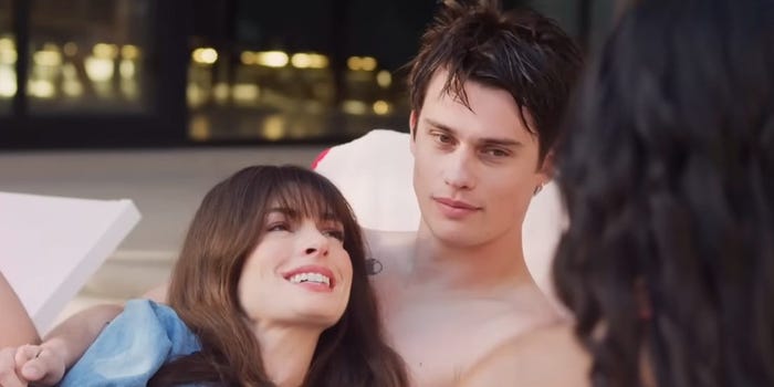 Solène (Anne Hathaway) and Hayes Campbell (Nicholas Galitzine) in "The Idea of You."