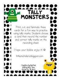 Print, cut, and laminate these cards for a fun way to practice using tally marks. Students choose a card then record the number and correct tally m...
