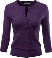 LALABEE Women's 3/4 Sleeve Crewneck Button Down Knit Sweater Cardigan Grape M at Amazon Women’s Clothing store