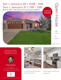 📣ANNOUNCEMENT: OPEN HOUSE 📣 This home has it all! A must see! #openhouse #newlisting #justlisted #freshlisting #hotproperty #theskalskygroup 🏠 1036 Stockton Drive, Burleson, TX 76028 📆 January 20 - 21, 2024 ⏰Saturday 12:00 PM to 5:00 PM ⏰Sunday 1:00 PM to 3:00 PM MARK YOUR CALENDAR! SEE YOU ALL THERE! BRING OFFERS! WE ACCEPT REFERRALS. https://agentnikki.kw.com/property/LST-7153816285197709312-7