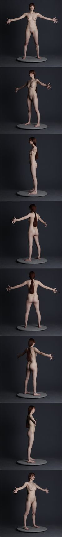 Nude figure drawing pose reference turn-around by http://mjranum-stock.deviantart.com