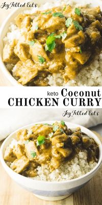 Coconut Chicken Curry - Low Carb, Keto, Gluten-Free, Grain-Free, THM S - Curry powder simmers with fresh ginger and garlic for an easy, one-skillet chicken dinner that’s bursting with flavor! This healthy coconut chicken curry is naturally low-carb and gluten-free, but tastes like true comfort food! #lowcarb #keto #glutenfree #grainfree #thm #trimhealthymama